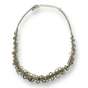 SIlver Multi Circle Chainmail Necklace | Silver-Tone | Modern Industrial Stamped